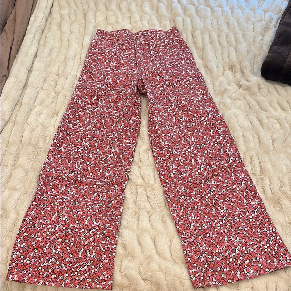 H&M Red Floral Patterned Pants